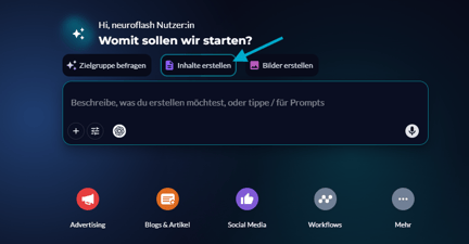 neuroflash Web-App geöffneter Tab Inhalte erstellen
